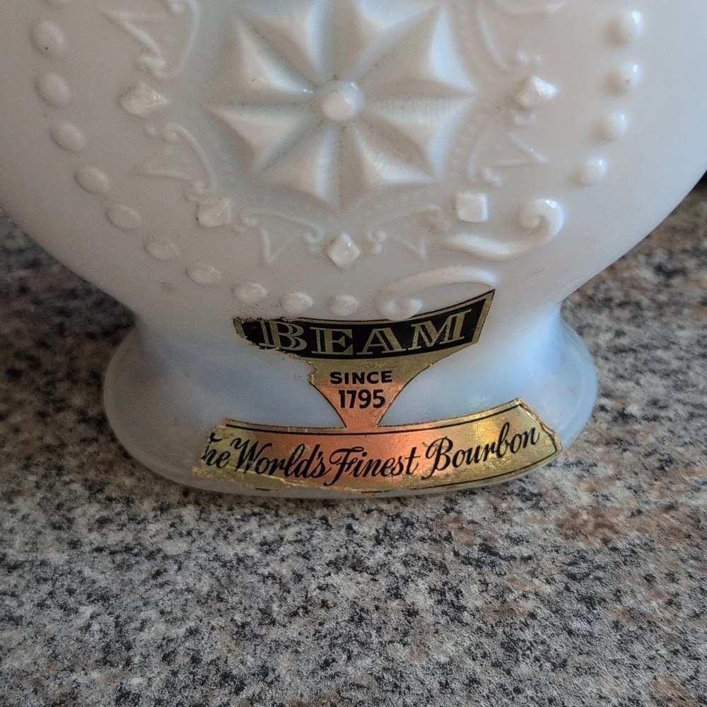 Vintage Jim Beam Decanter 1957 Opal Glass Mid century modern barware